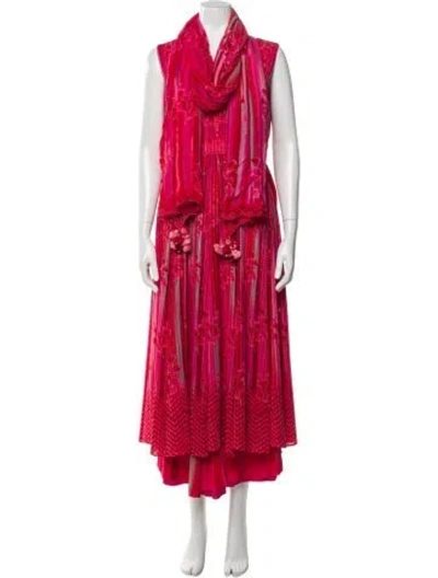 Pre-owned Anita Dongre Striped Sequin Embellishments Pant Set In Red