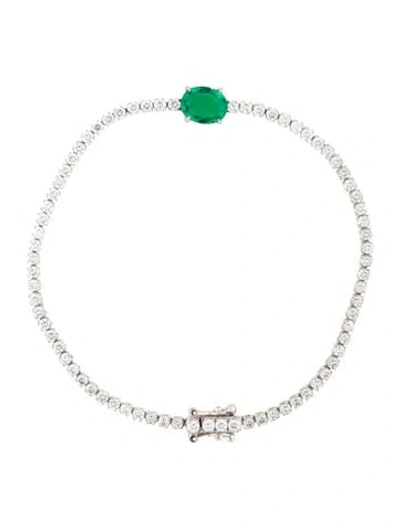Pre-owned Anita Ko 18k 2.10ctw Diamond & Emerald Hepburn Bracelet, 6.5" In Multicolor