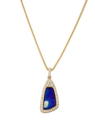 Pre-owned Anita Ko 18k Boulder Opal & Diamond Pendant W/ Unbranded Chain, 24" In Multi