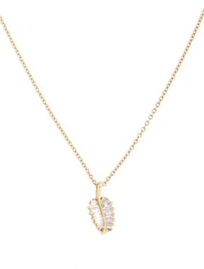 Pre-owned Anita Ko 18k Diamond Mini Palm Leaf Pendant W/ Unbranded 14k Chain, 25" In Multicolor
