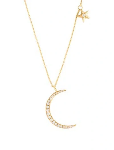 Pre-owned Anita Ko 18k Diamond Moon & Star Pendant Necklace, 16" In Multi