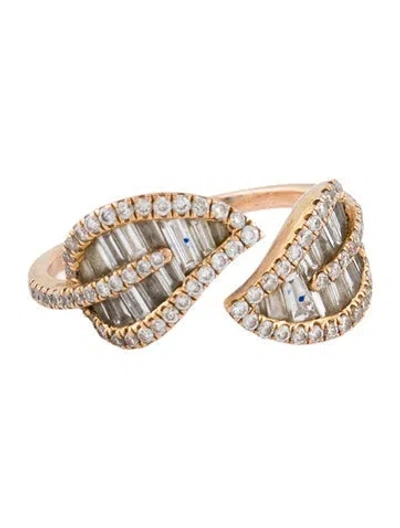 Pre-owned Anita Ko 18k Diamond Small Leaf Bypass Cocktail Ring In Multi