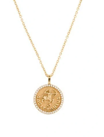 Pre-owned Anita Ko 18k Diamond Small Sagittarius Coin Pendant Necklace, 20" In Multicolor