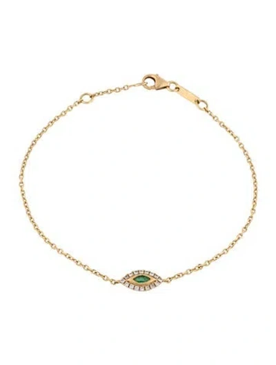 Pre-owned Anita Ko 18k Emerald & Diamond Evil Eye Chain Bracelet, 6.75" In Multicolor