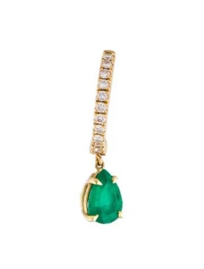Pre-owned Anita Ko 18k Emerald & Diamond Single Huggie Earring In Multi