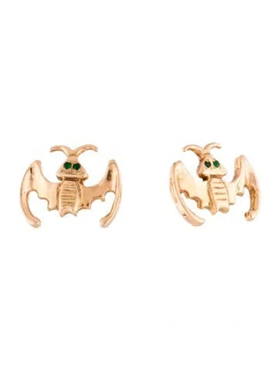Pre-owned Anita Ko 18k Emerald Bat Stud Earrings In Multi
