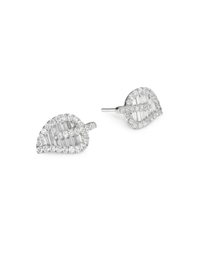 Anita Ko 18k Gold & Diamond Medium Leaf Studs In White Gold