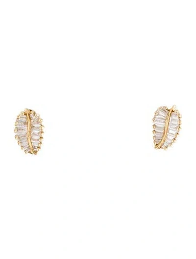 Pre-owned Anita Ko 18k Palm Leaf Stud Earrings In Multi