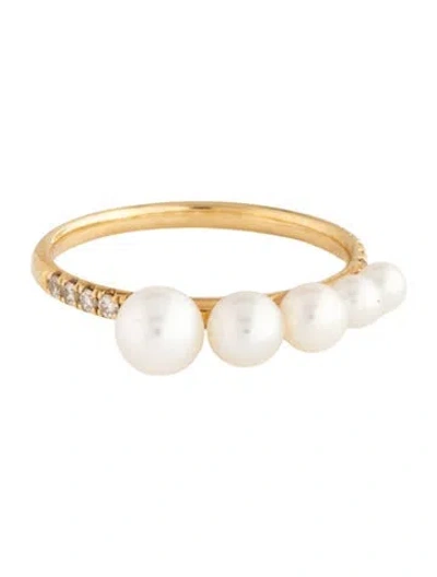 Pre-owned Anita Ko 18k Pearl & Diamond Band In Multicolor