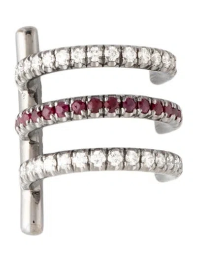 Pre-owned Anita Ko 18k Ruby & Diamond 3-row Single Ear Cuff In Multicolor