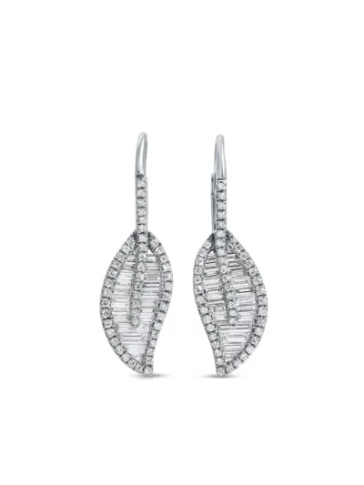 Anita Ko 18k White Gold Leaf Diamond Drop Earrings In Silver