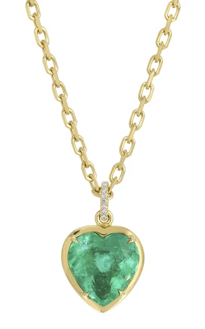 Anita Ko 18k Yellow Gold Bezeled Colombian Heart Emerald Pendant With Diamond Bail In Green