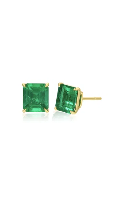 Anita Ko 18k Yellow Gold Emerald Cut Emerald Studs In Green