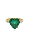 Anita Ko 18k Yellow Gold Emerald Heart Ring With Diamond Basket And Band