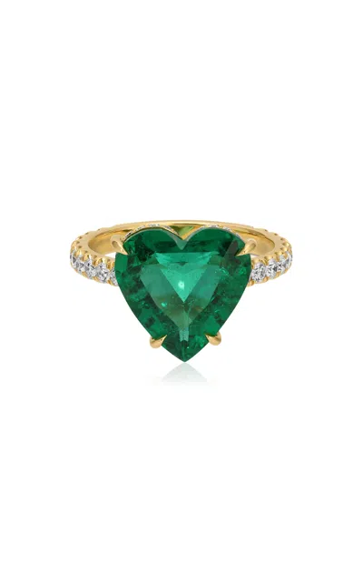 Anita Ko 18k Yellow Gold Emerald Heart Ring With Diamond Basket And Band