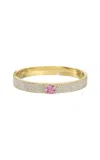 Anita Ko 18k Yellow Gold Pave Diamond Oval Bracelet With Pink Sapphire Cushion Center