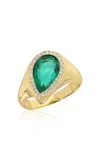 Anita Ko 18k Yellow Gold Sideways Colombian Pear Emerald And Pave Diamond Ring In Green
