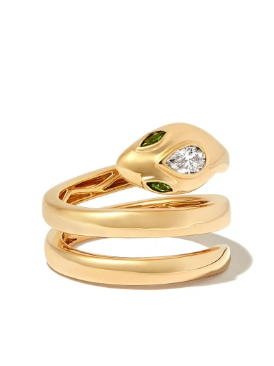 Anita Ko 18kt Yellow Gold Snake Coil Diamond And Emerald Ring