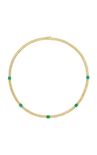 Anita Ko 18k Yellow Gold Thin Zoe Choker With Square Cut Emeralds In Green