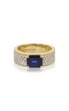 Anita Ko 18k Yellow Gold Wide Diamond Band With Emerald Cut Blue Sapphire Center In Gold