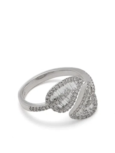 Anita Ko 18kt White Gold Medium Diamond Leaf Ring In Silver