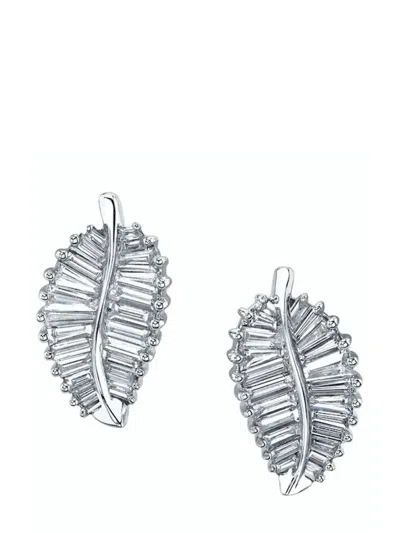 Anita Ko 18kt White Gold Palm Leaf Diamond Stud Earrings In Silver