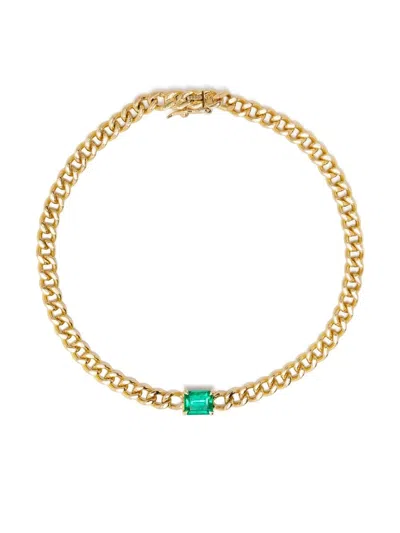 Anita Ko 18kt Yellow Gold Small Cuban Link Emerald Bracelet