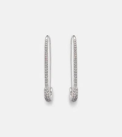 Anita Ko Extra Large Safety Pin 18kt White Gold Earrings With Diamonds In Silver