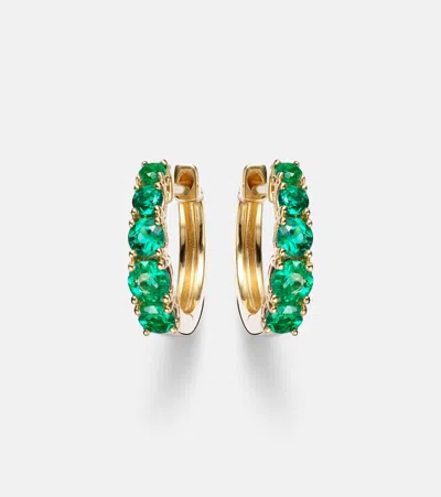 Anita Ko Graduated 18kt Gold Huggie Earrings With Emeralds In Green