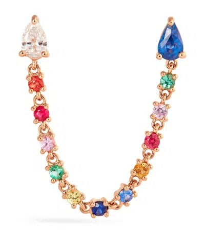 Anita Ko Rose Gold, Diamond And Sapphire Double-pierced Loop Single Earring In Multi