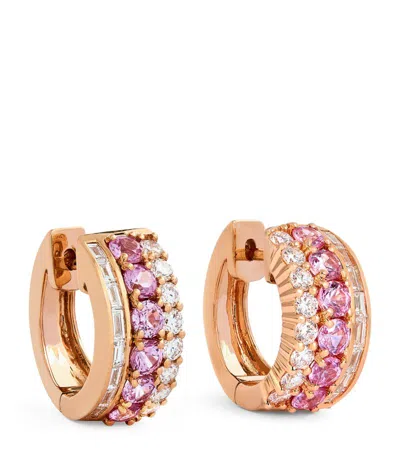 Anita Ko Rose Gold, Pink Sapphire And Diamond Lola Huggie Earrings