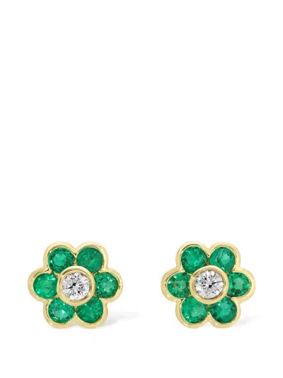 Anita Ko Small Flora Colombian Emerald Stud Earrings In Metallic