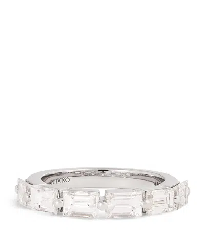 Anita Ko White Gold And Diamond Baguette Floating Ring In Metallic
