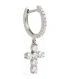 Anita Ko White Gold And Diamond Cross Single Huggie Earring In Silver