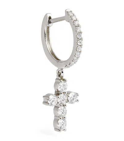 Anita Ko White Gold And Diamond Cross Single Huggie Earring In Silver