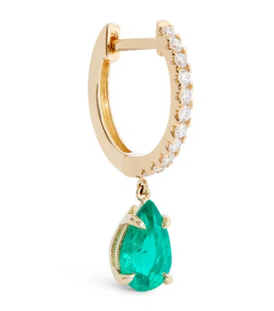 Anita Ko Yellow Gold, Diamond And Emerald Single Huggie Earring