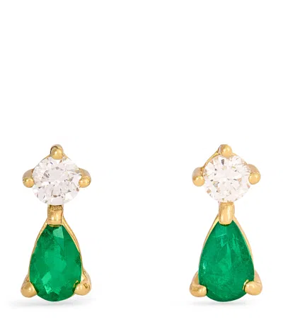 Anita Ko Yellow Gold, Diamond And Emerald Stud Earrings