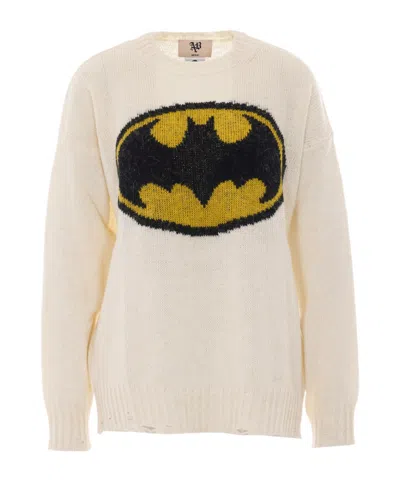 Aniye By Batman Motif Crewneck Dropshoulder Knit Sweater In Neutral