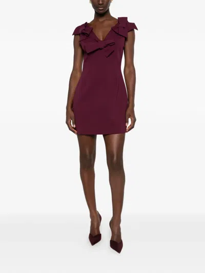 Aniye By Bow-embellished V-neck Mini Dress In Burgundy