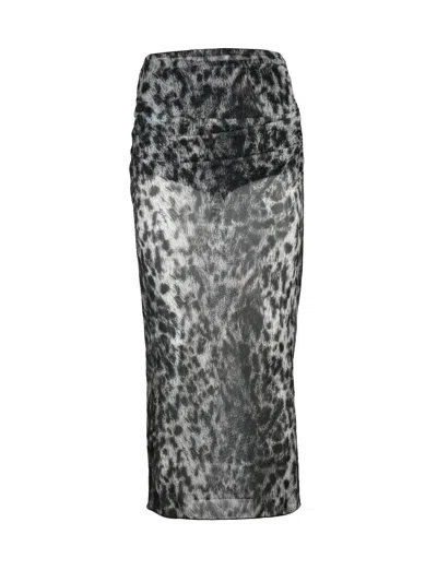 Aniye By Brushed Midi Skirt With Elastic Waistband In Vibrant Multicolor Animal Print In Gray