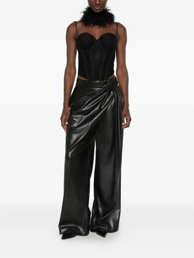 Aniye By Caly Draped Faux-leather Trousers In Black