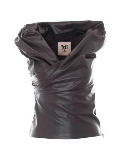 Aniye By Caly Faux-leather Top In Brown
