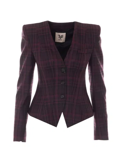Aniye By Check-print Padded-shoulder Blazer In Purple