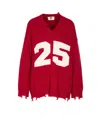 Aniye By Pull College Number-embellished Frayed Sweater In Red