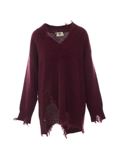 Aniye By Distressed V-neck Sweater In Burgundy