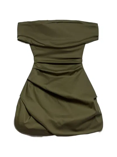 Aniye By Draped Off-shoulder Mini Dress In Green