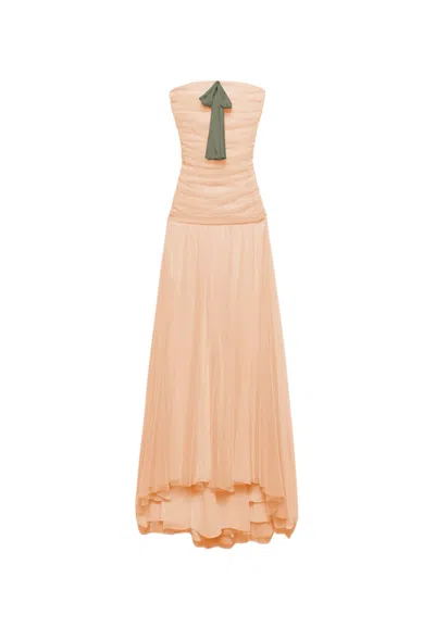 Aniye By Dress Long Decollete Raquel Woman  In Tulle With Contrasting Bow