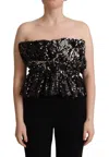 Aniye By Black Sequined Polyester Strapless Cocktail Blouse Top In Black