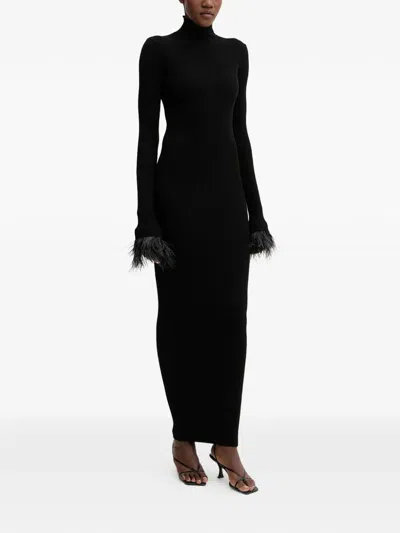 Aniye By Feather-trim Roll-neck Maxi Dress In Black