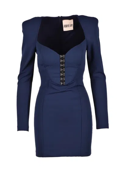 Aniye By Fitted Mini Dress With Deep Square Neckline In Blue